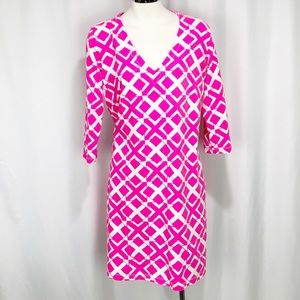 MAHI GOLD Pink and White Geometric Dress